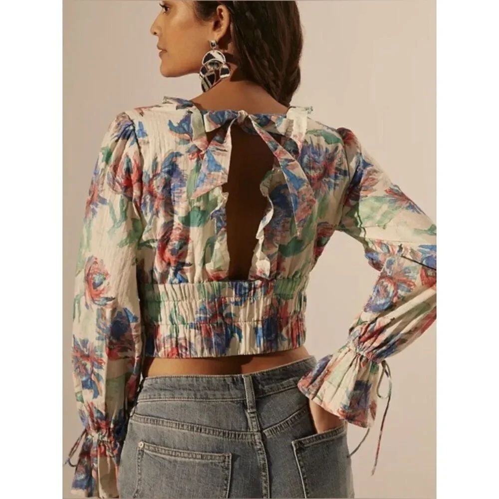 Anthropologie Floral Crop Top Small